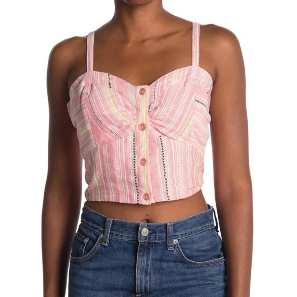 NWT Parker Katarina Pink Striped Button Front Crop Top Size XS - Picture 2 of 12
